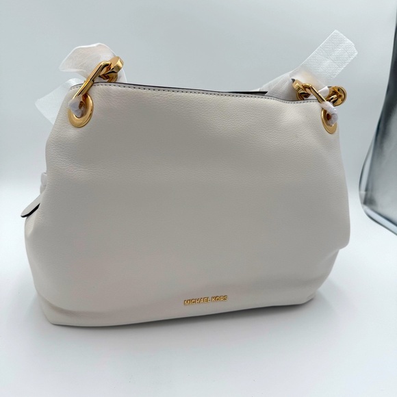 Michael Kors Raven Large Optic White Leather Shoulder Bag Tote Classic Purse NWT